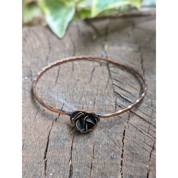 Bohemian Rose Bangle Bracelet Hand Forged Copper Floral Rose Bracelet - Picture 1 of 6